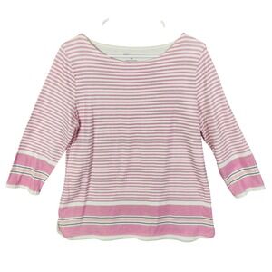 Talbots Hello Saturday Pink Stripe 3/4 Sleeve Boat Neck Top Womens SZ M Normcore